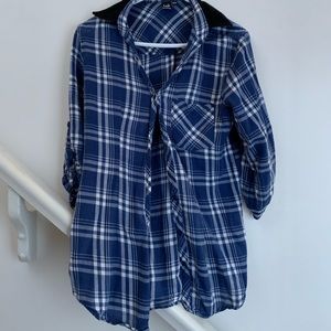 Thin Blue Mid Sleeve Flannel with Collar